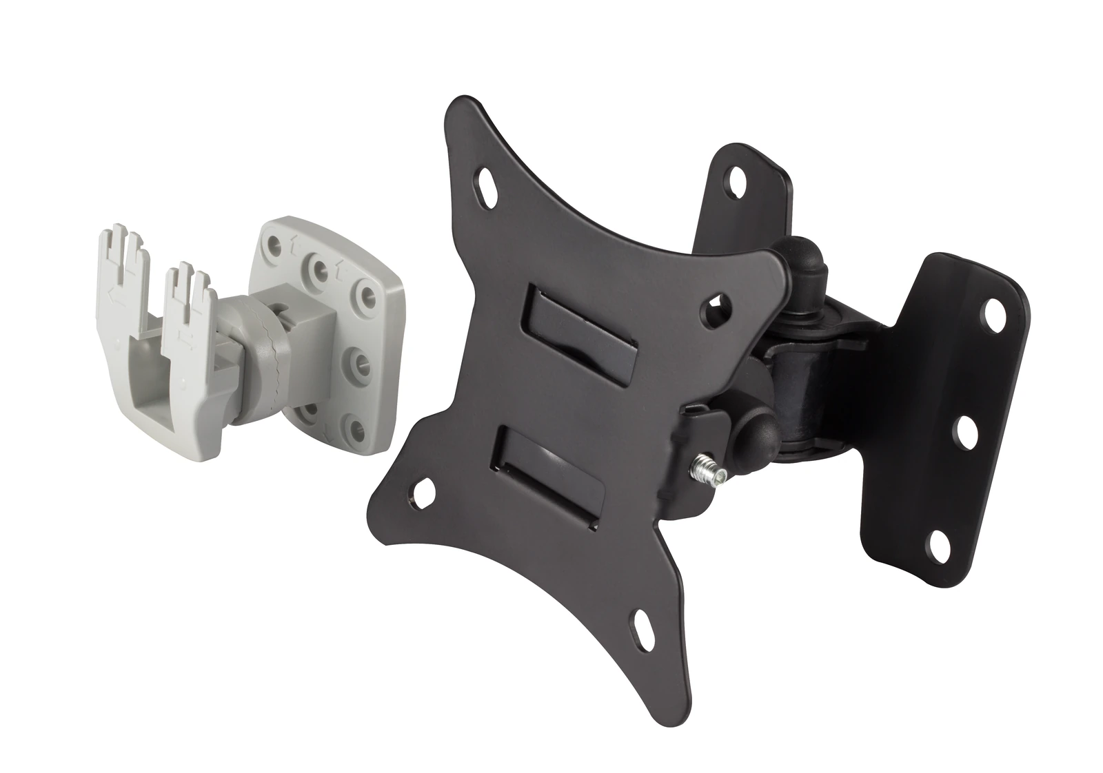 Small grey and larger black antenna mounting brackets