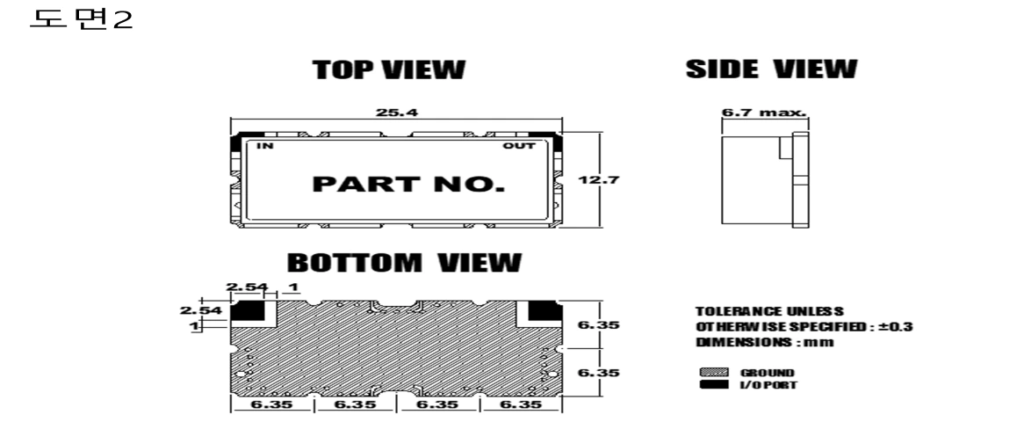LC filter drawing with input output and ground contact identification