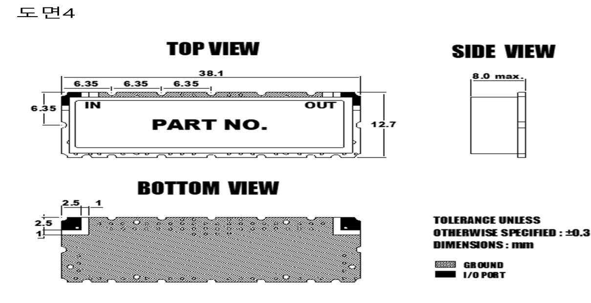 LC filter package drawing showing signal contacts ground and dimensions